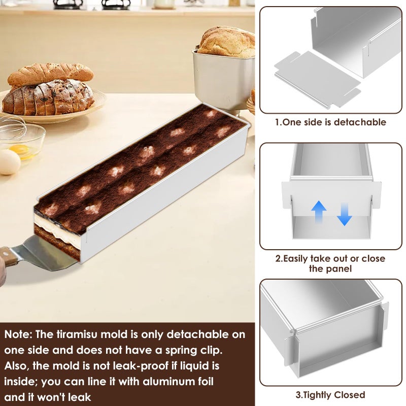 TMWEFUSC Tiramisu Pan, Rectangle Cake Mold with A Removable Short Frame, Long Size 16.4 * 3.9 * 2.3 inch, Rectangular Cake Pan for Tiramisu, Lasagna, Cheesecake, Cold Desserts Baking Mold - Image 3