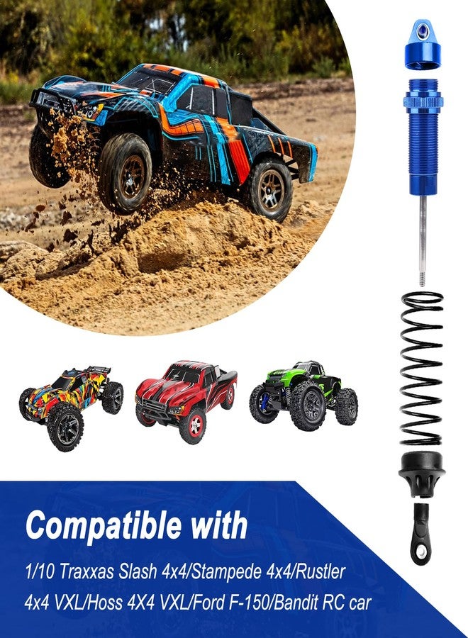 AllinRC 4PCS Aluminum Front & Rear RC Shocks for 1/10 Traxxas Slash 4x4 Compatible with Rustler Stampede Hoss 4WD Replace 5862 (Blue) - Image 3