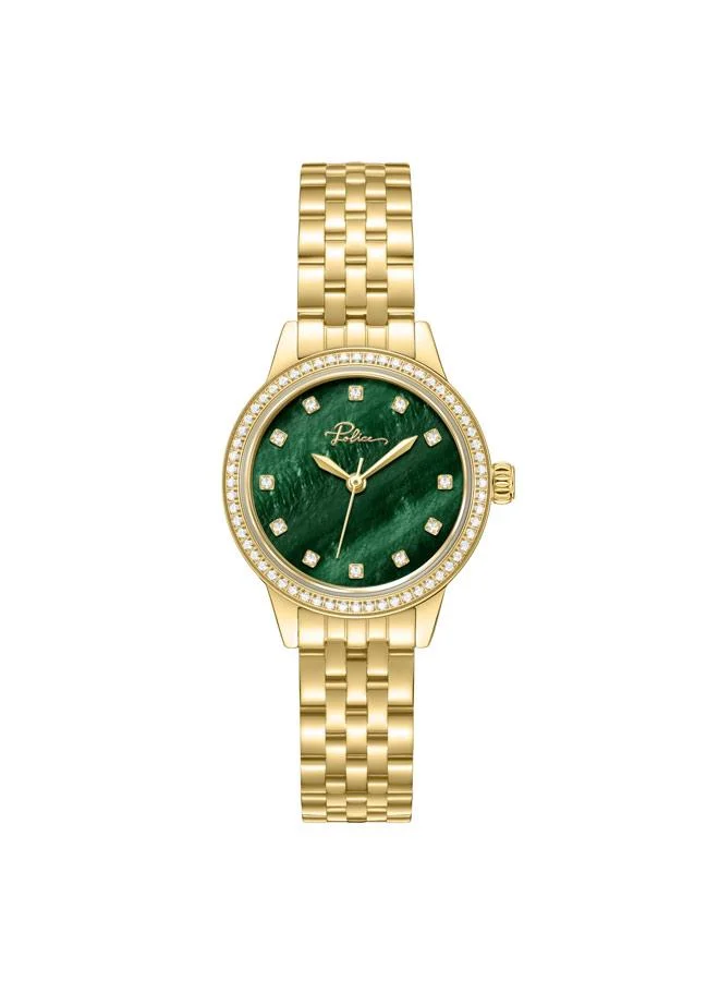 POLICE Jeita Green Dial Stainless Steel Bracelet Analog Watch for Women, 30mm