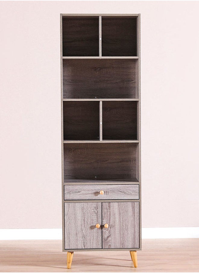 DANUBE HOME - Patterson Display Cabinet 5 Tier Modern Design Wooden Book Organiser Cupboard Space Saving Display Storage Rack For Home Office Living Room Kitchen Dark Oak - Image 1