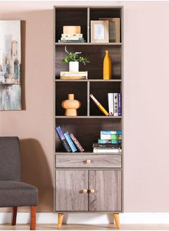 DANUBE HOME Patterson Display Cabinet 5 Tier Modern Design Wooden Book Organiser Cupboard Space Saving Display Storage Rack For Home Office Living Room Kitchen Dark Oak  - Image 1