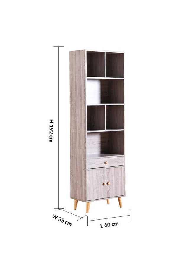 DANUBE HOME - Patterson Display Cabinet 5 Tier Modern Design Wooden Book Organiser Cupboard Space Saving Display Storage Rack For Home Office Living Room Kitchen Dark Oak - Image 1