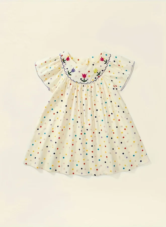 تايك تو Take Two Girls Polka Dot Cotton Embroidery Dress