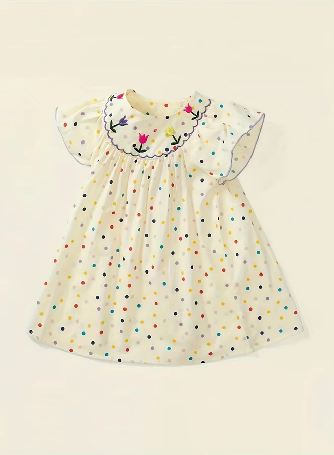 تايك تو Take Two Girls Polka Dot Cotton Embroidery Dress