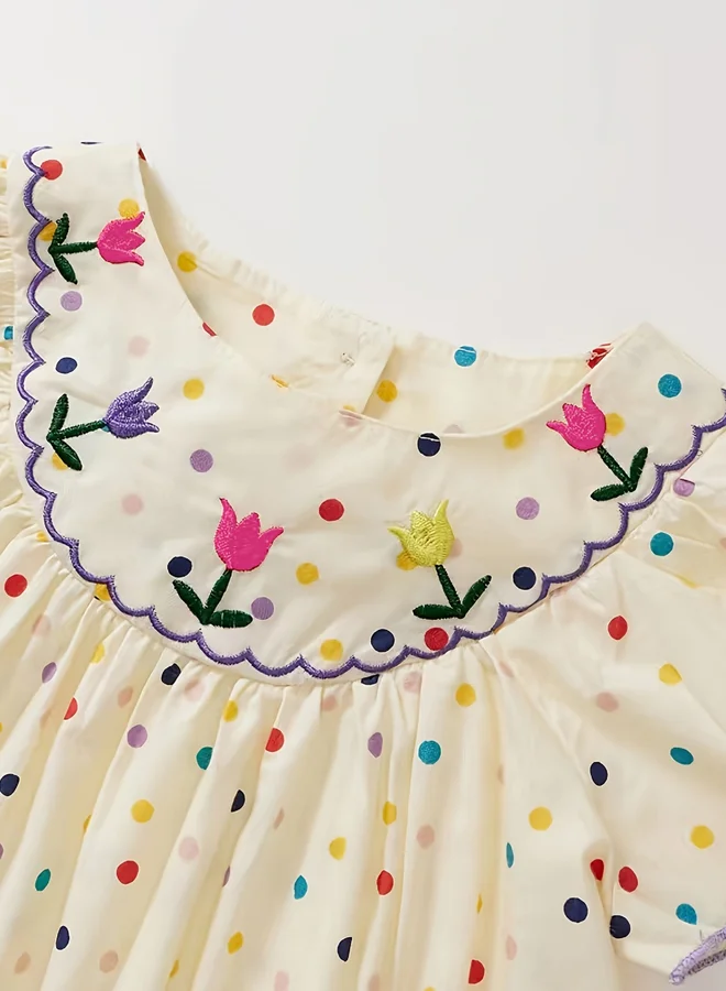 تايك تو Take Two Girls Polka Dot Cotton Embroidery Dress
