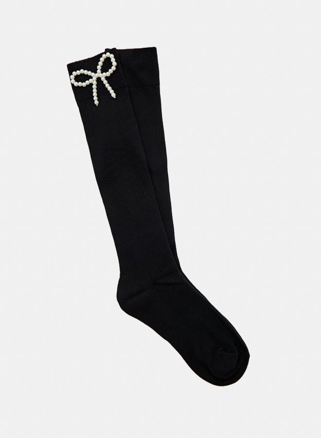 FOREVER 21 Faux Pearl Bow Knee-High Socks  - Image 2