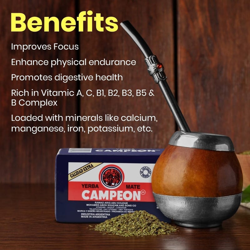 Yerba Mate كامبيون ييربا ماتي 250غ، مصنوع في الأرجنتين - شاي عضوي معزز للطاقة، مشروب ساخن وبارد، غني بمضادات الأكسدة للهضم والرفاهية - Image 2