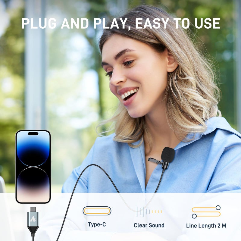 MAONO USB C Lavalier Microphone for iPhone 15, iPad, Android, Omnidirectional Condenser Lapel Mic for Recording, Interview, Video Podcast, Vlogging, YouTube, TikTok, UL11 - Image 5