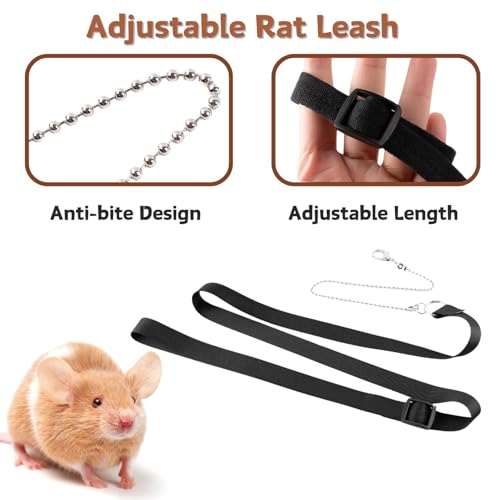SEZDEKI 3 Pack Rat Harness and Leash - Adjustable Soft Leather Small Animal Harness Leash Traction Rope Anti-Bite Chain Training Walking Vest Accessories for Squirrel Reptile (Brown) - Image 4