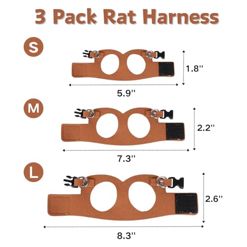 SEZDEKI 3 Pack Rat Harness and Leash - Adjustable Soft Leather Small Animal Harness Leash Traction Rope Anti-Bite Chain Training Walking Vest Accessories for Squirrel Reptile (Brown) - Image 2
