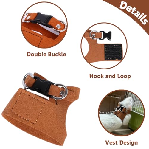 SEZDEKI 3 Pack Rat Harness and Leash - Adjustable Soft Leather Small Animal Harness Leash Traction Rope Anti-Bite Chain Training Walking Vest Accessories for Squirrel Reptile (Brown) - Image 3