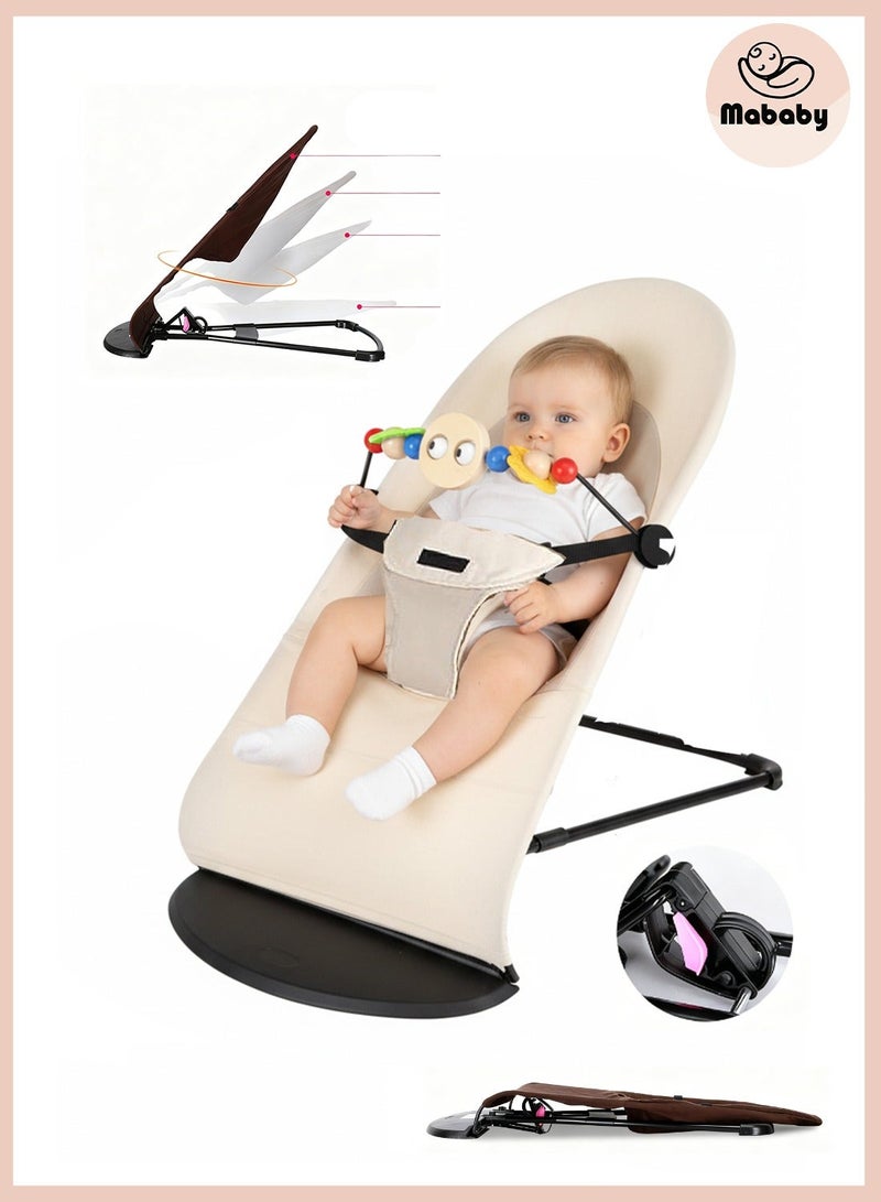 ما بيبي كرسي توازن محمول للأطفال حديثي الولادة، كرسي هزاز ومقعد ثابت، قابل للتعديل، حزام أمان ثلاثي النقاط، قضيب ألعاب قابل للفصل، قابل للطي بشكل مضغوط للسفر - Image 1