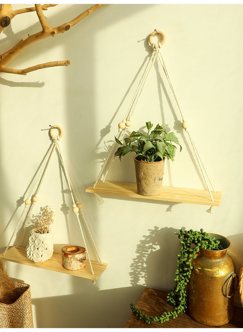 1-Piece Hanging Rope Triangle Wall Shelf, floating shelf，Boho Style Wooden Storage Rack for Living Room Bedroom Entryway - Image 4
