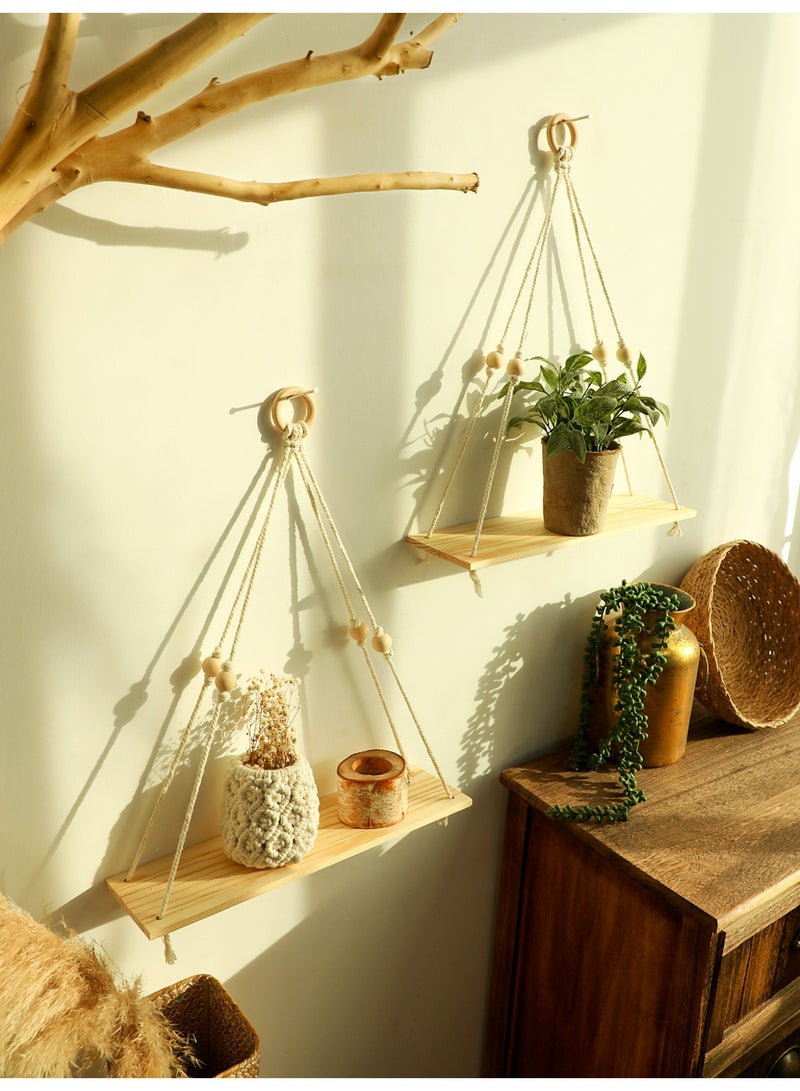 1-Piece Hanging Rope Triangle Wall Shelf, floating shelf，Boho Style Wooden Storage Rack for Living Room Bedroom Entryway - Image 3