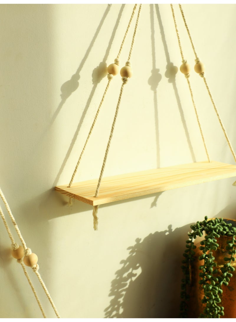 1-Piece Hanging Rope Triangle Wall Shelf, floating shelf，Boho Style Wooden Storage Rack for Living Room Bedroom Entryway - Image 2
