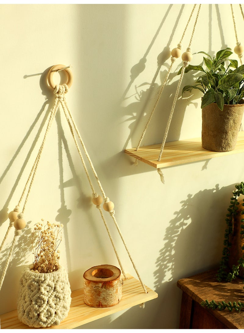 1-Piece Hanging Rope Triangle Wall Shelf, floating shelf，Boho Style Wooden Storage Rack for Living Room Bedroom Entryway - Image 5