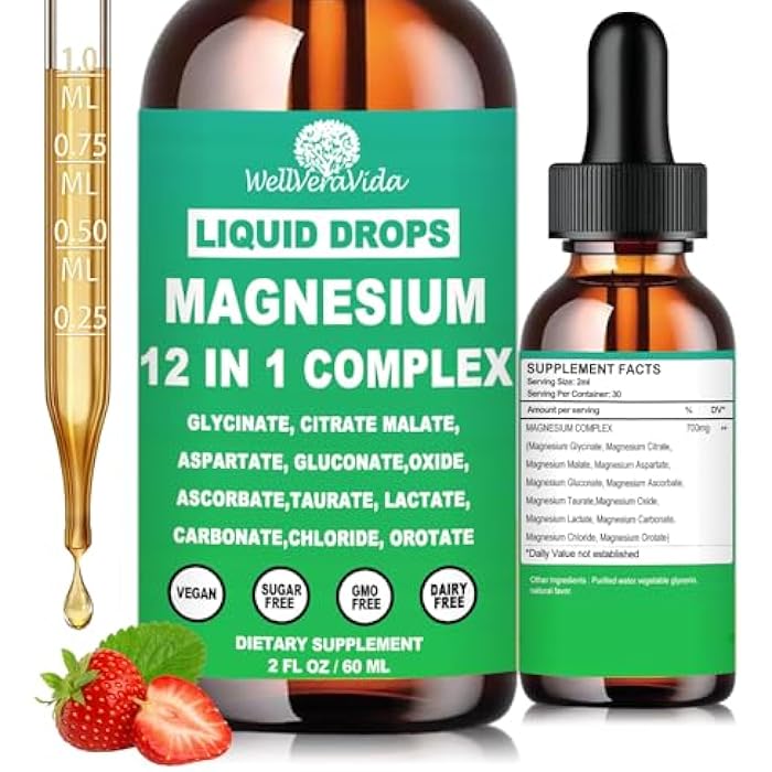 WellVeraVida Magnesium Complex 700mg, 12 in 1 Magnesium Supplement with Glycinate Citrate Malate Oxide Taurate Aspartate Orotate Magnesium Relaxation, Muscle, Sleep Support, High Absorption Liquid Magnesium丨Vegan - Image 1