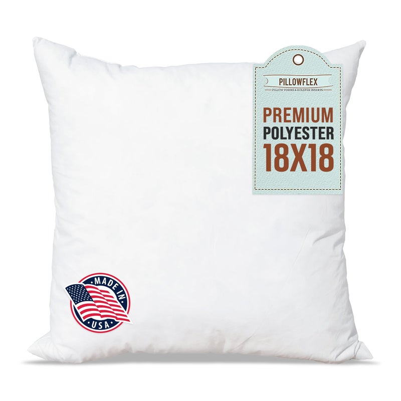 Pillowflex Premium Polyester Throw Pillow Insert - 18x18 - Ultra Soft Small Square Throw Pillow, Couch Sham, Lumbar, Back, Sofa - Machine Washable - Decorative Accent Form - 1 Soft Pillow - Image 1