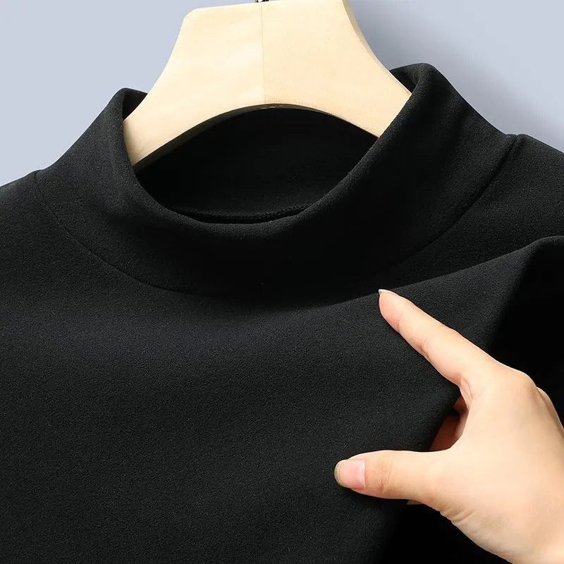 De Rong Constant Temperature Warm Cold-resistant fleece-lined Thickened Inner Mens Base Shirt Half-high Collar Solid Color Long-sleeved T-shirt Autumn Clothes Wine red - Image 5