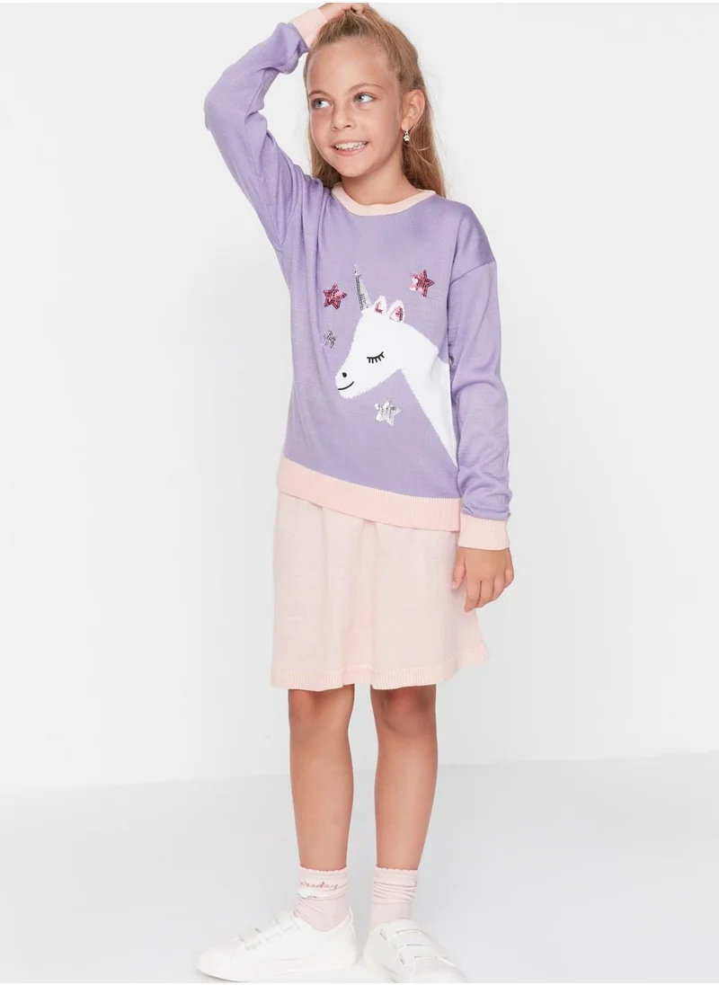 trendyol Kids Knitted Sweater & Skirt Set