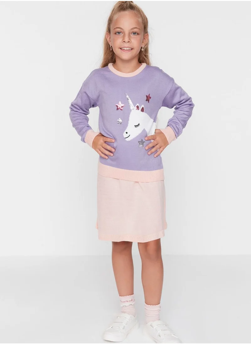 trendyol Kids Knitted Sweater & Skirt Set