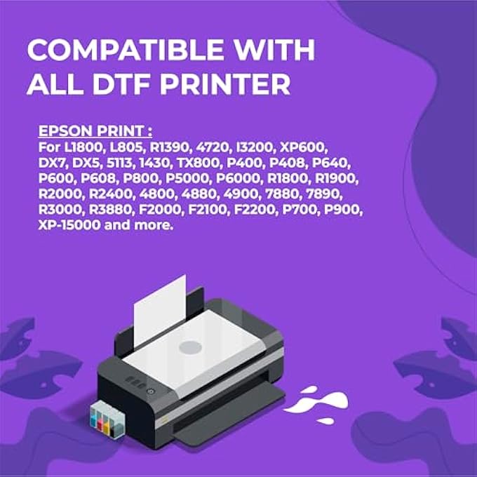PREMIUM DTF INK 1000ML VALUE PACK, WATER-BASE DIGITAL INKJET INK REFILL FOR DIRECT TO FILM PRINTERS WITH PRINTHEAD L1800 L805 R1390 4720 I3200 XP600 DX7 DX5 5113, 6-PACK2W-1BK-1C-1M-1Y - Image 3