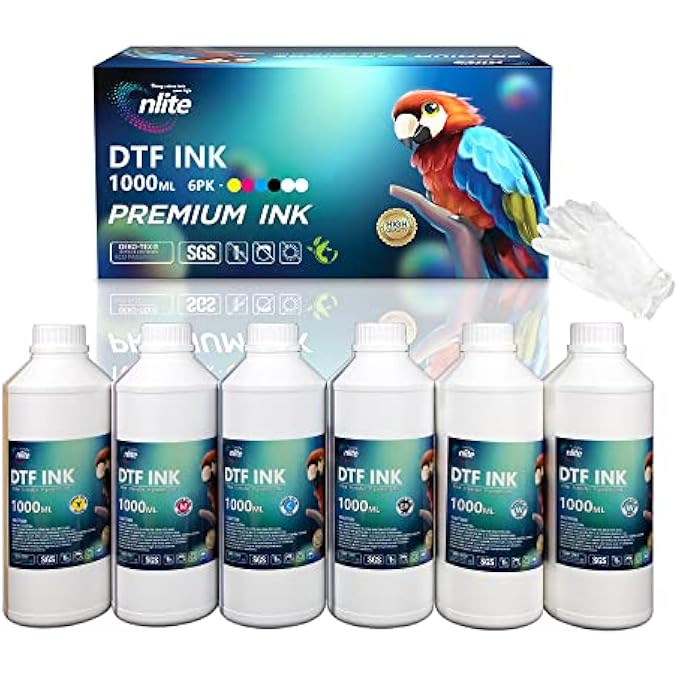 PREMIUM DTF INK 1000ML VALUE PACK, WATER-BASE DIGITAL INKJET INK REFILL FOR DIRECT TO FILM PRINTERS WITH PRINTHEAD L1800 L805 R1390 4720 I3200 XP600 DX7 DX5 5113, 6-PACK2W-1BK-1C-1M-1Y - Image 1