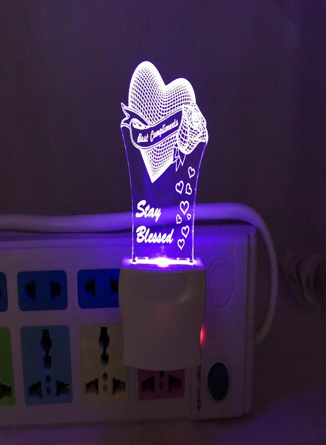 UKANI® 3D Heart with Stay Blessed Writing Acrylic Night Lamp with 7 Color Changing Light (Size3 Inch) - Image 1