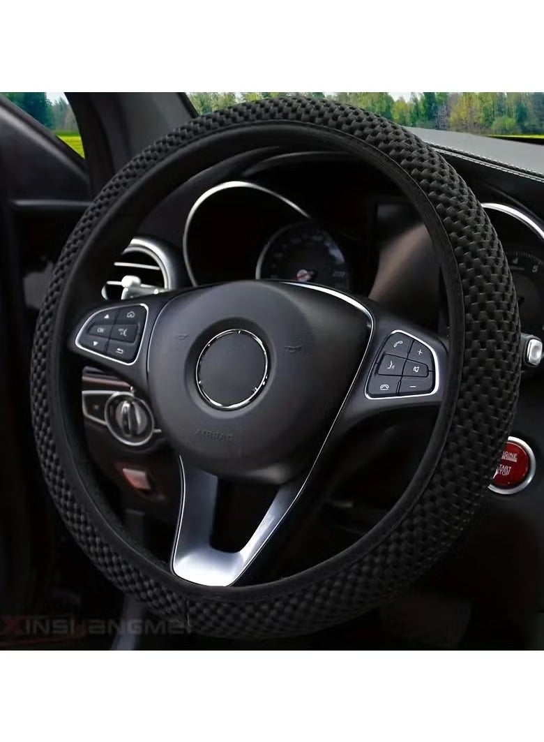 Generic Car Steering Wheel Cover Ice Silk Stretch Breathable Non-slip Steering Wheel Cover For Easy Installation And Removal Universal Automobile Interior Accessories(Black) - Image 1