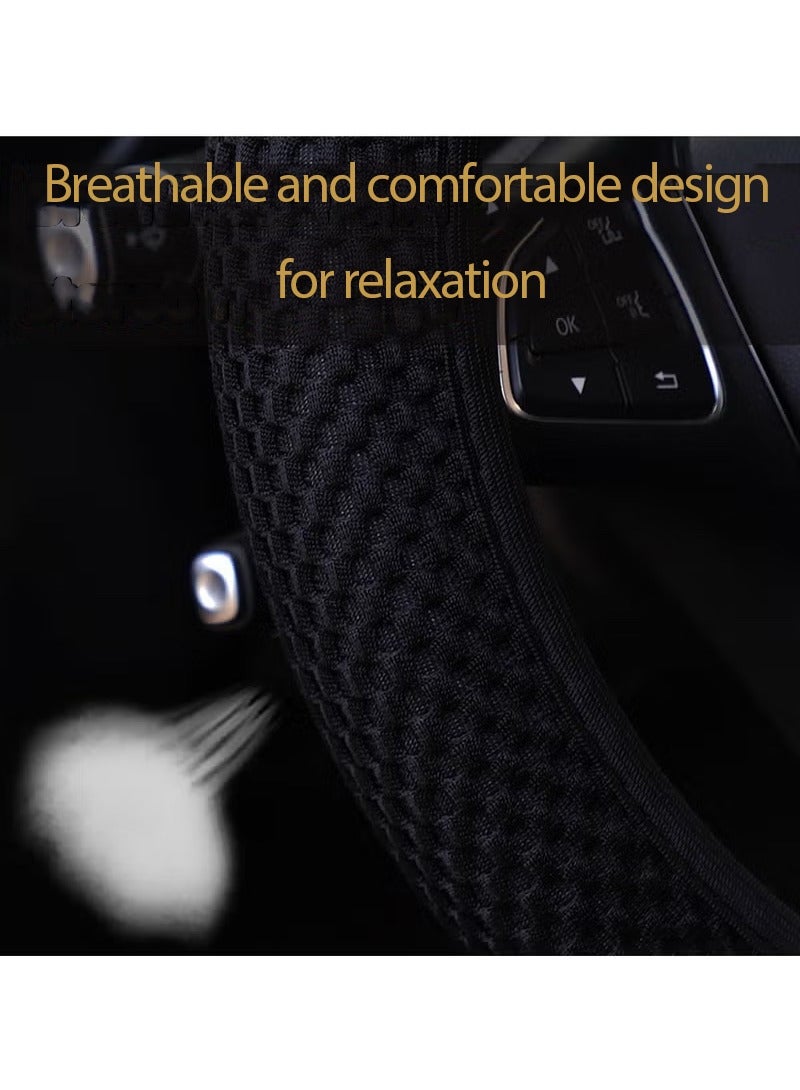 Generic Car Steering Wheel Cover Ice Silk Stretch Breathable Non-slip Steering Wheel Cover For Easy Installation And Removal Universal Automobile Interior Accessories(Black) - Image 2