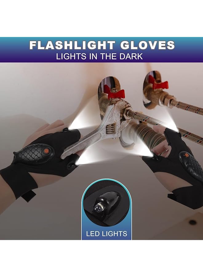 Rechargeable LED Flashlight Gloves Led Flashlight Gloves for Men Birthday Gifts for Husband/Boyfriend Fit for Car Repairing Night Fishing Running Camping Hiking (1 Pair Black Rechargeable) - Image 2