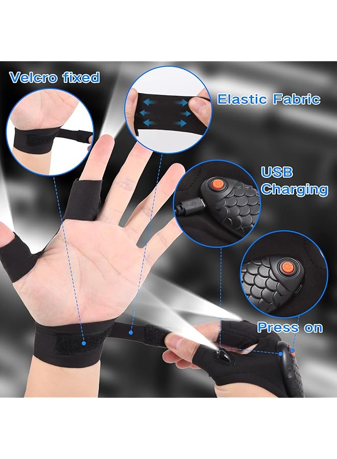 Rechargeable LED Flashlight Gloves Led Flashlight Gloves for Men Birthday Gifts for Husband/Boyfriend Fit for Car Repairing Night Fishing Running Camping Hiking (1 Pair Black Rechargeable) - Image 3