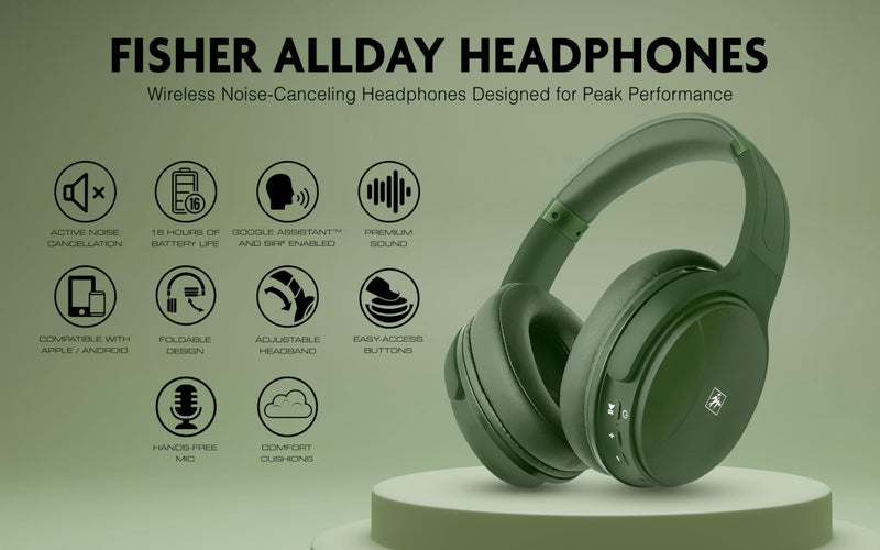 Fisher Pro Active Noise Cancelling Headphones, Over Ear Headphones Wireless Bluetooth 5.3, Microphone, Lightweight Comfortable Headset for Home, Travel, Rechargeable Workout Headphones, Deep Base - Image 3