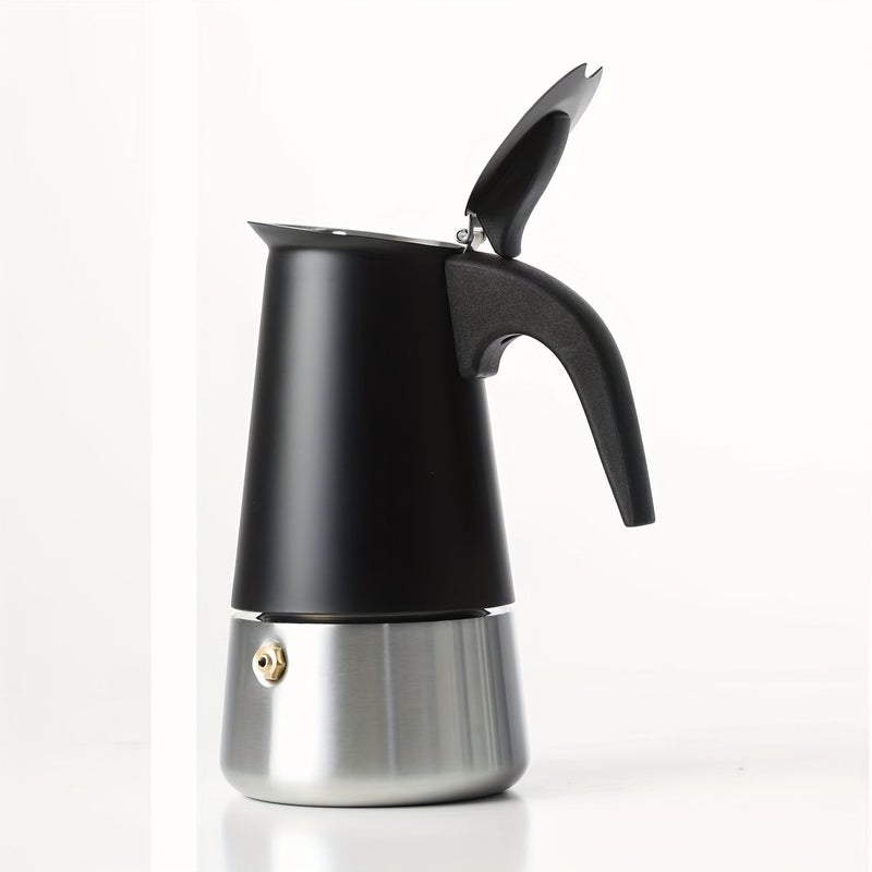 Sophisticated Matte Black Finish 9 Cup Moka Pot Italian Espresso Maker Stainless Steel Base - Image 4
