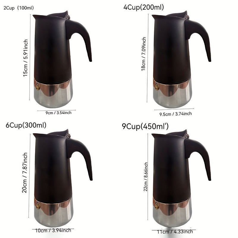 Sophisticated Matte Black Finish 9 Cup Moka Pot Italian Espresso Maker Stainless Steel Base - Image 5