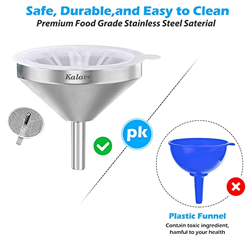 KALAVE Premium Stainless Steel Funnel, 5 Inch Food Grade Kitchen Funnels with 200 Mesh Food Filter Strainer for Filling Bottles, Oils, Juice, Wine, Coffee, Milk - Image 4