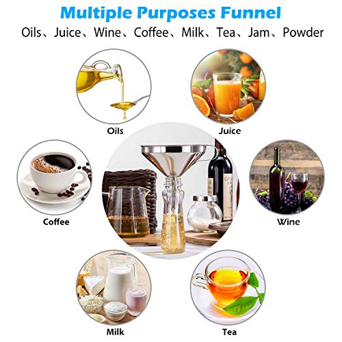 KALAVE Premium Stainless Steel Funnel, 5 Inch Food Grade Kitchen Funnels with 200 Mesh Food Filter Strainer for Filling Bottles, Oils, Juice, Wine, Coffee, Milk - Image 5
