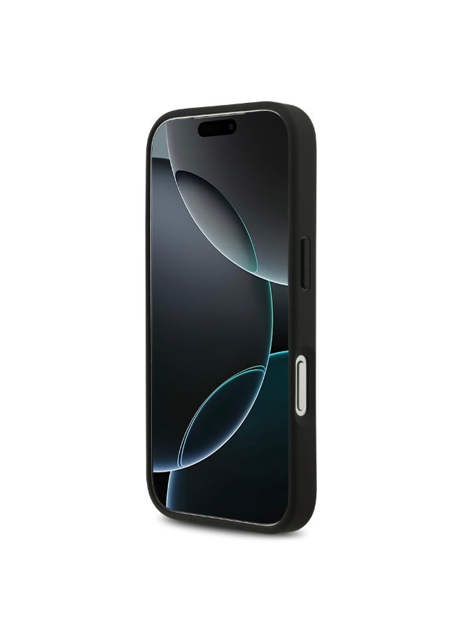 BMW iPhone 17 Pro Cover PU Leather Case / With Perforated Stripes & Metal Logos - Black - Image 5