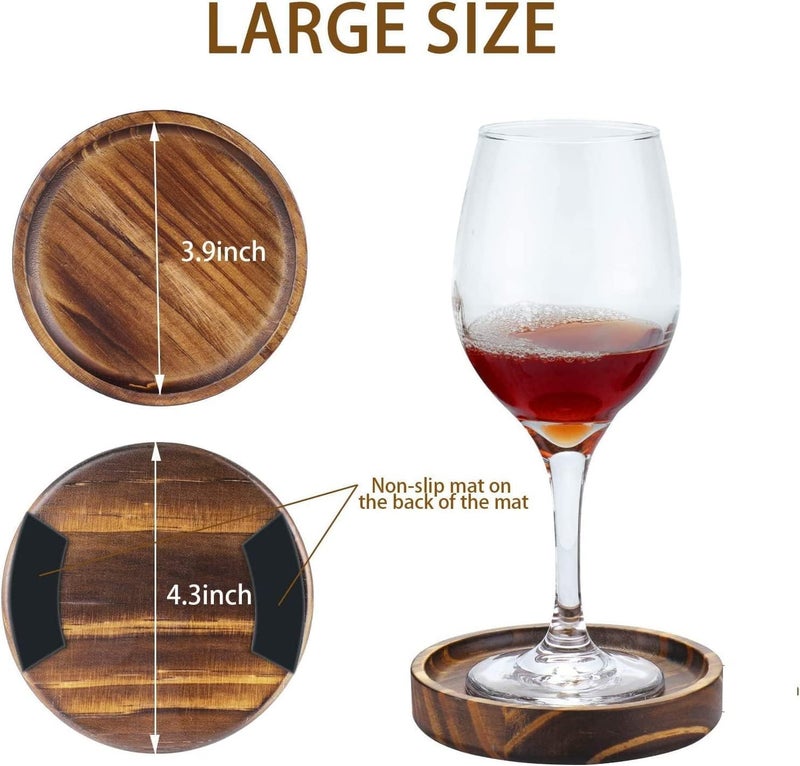 Yangbaga 6Pcs Wooden Coasters for Drink-Acacia Wood Drink Coasters Set with Holder for Coffee Table Decor,Modern Cup Coaster for Kitchen Accessories Cute Beer Bar Decorative Rustic Outdoor Coasters - Image 2