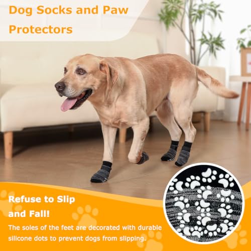 KUPAO Dog Socks 12 Pack to Prevent Licking Paws, Anti Slip Dog Booties and Paw Protectors for Hardwood Floors Hot Pavement, Suitable for Small Medium Large Senior Dogs - Size Small - Image 2
