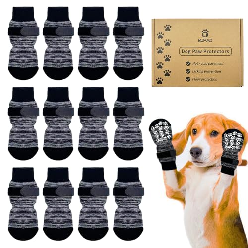 KUPAO Dog Socks 12 Pack to Prevent Licking Paws, Anti Slip Dog Booties and Paw Protectors for Hardwood Floors Hot Pavement, Suitable for Small Medium Large Senior Dogs - Size Small - Image 1