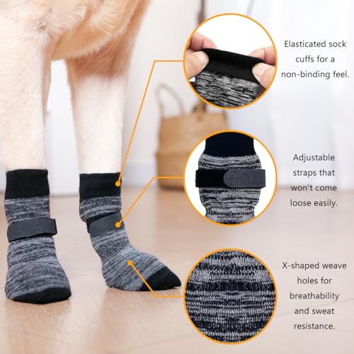 KUPAO Dog Socks 12 Pack to Prevent Licking Paws, Anti Slip Dog Booties and Paw Protectors for Hardwood Floors Hot Pavement, Suitable for Small Medium Large Senior Dogs - Size Small - Image 4