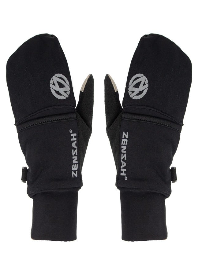 Zensah Convertible Running Mittens and Gloves - Warm Touchscreen Cold Winter Gloves for Women and Men (Black, Small) - Image 2