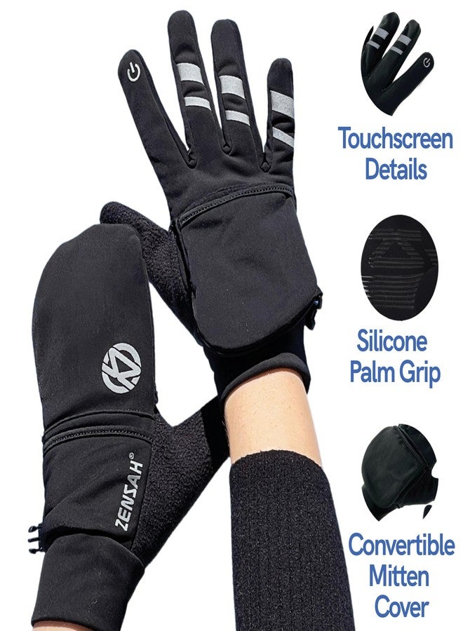 Zensah Convertible Running Mittens and Gloves - Warm Touchscreen Cold Winter Gloves for Women and Men (Black, Small) - Image 3