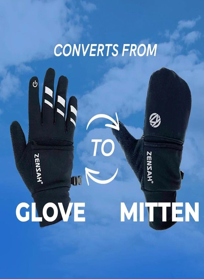 Zensah Convertible Running Mittens and Gloves - Warm Touchscreen Cold Winter Gloves for Women and Men (Black, Small) - Image 5