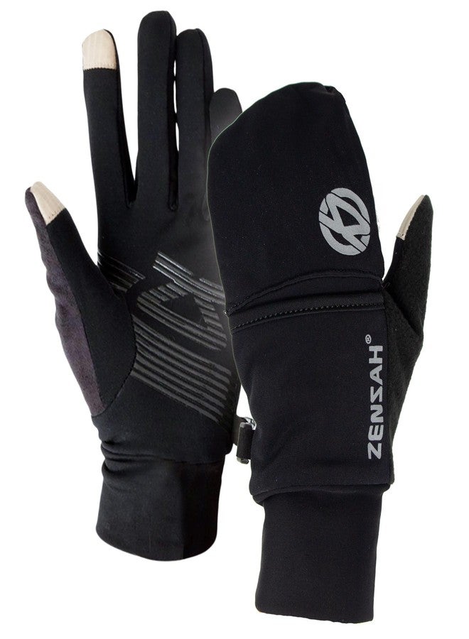 Zensah Convertible Running Mittens and Gloves - Warm Touchscreen Cold Winter Gloves for Women and Men (Black, Small) - Image 1