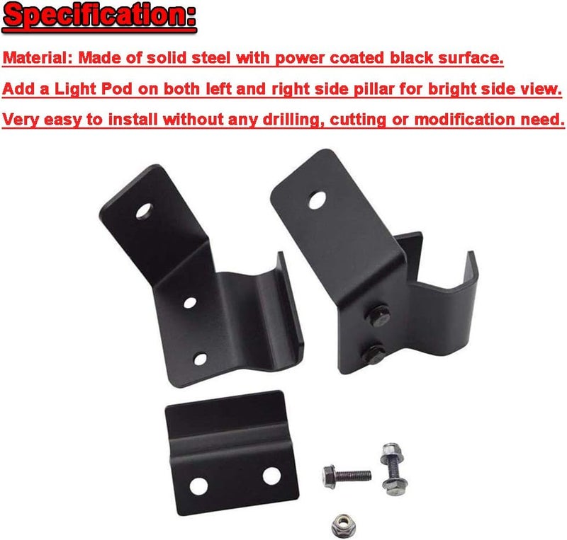 DaSen For Right & Left Pro-fit Cage side Pillar LED Light Mount Bracket Fit 2013-2018 Polaris Ranger 1000/XP 1000 XP 900 570 General and Mid-Size - Image 3