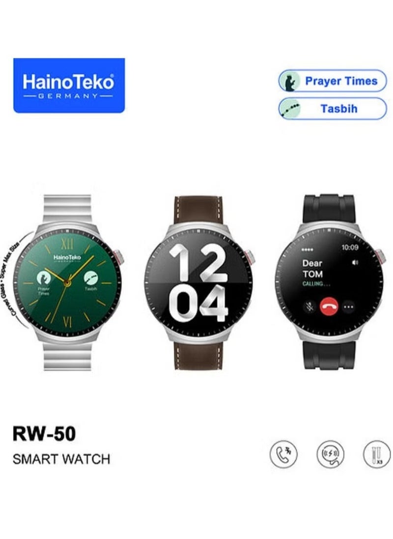 Haino Teko RW50 Super Max Size Round Shape Curved AMOLED Display Smart Watch With 3 Pair Straps for Gents and Boys – Stylish Silver Design, Long Battery Life, Fitness Tracker, Waterproof, Heart Rate Monitor & Customizable Features – Perfect for Everyday Use. - Image 5