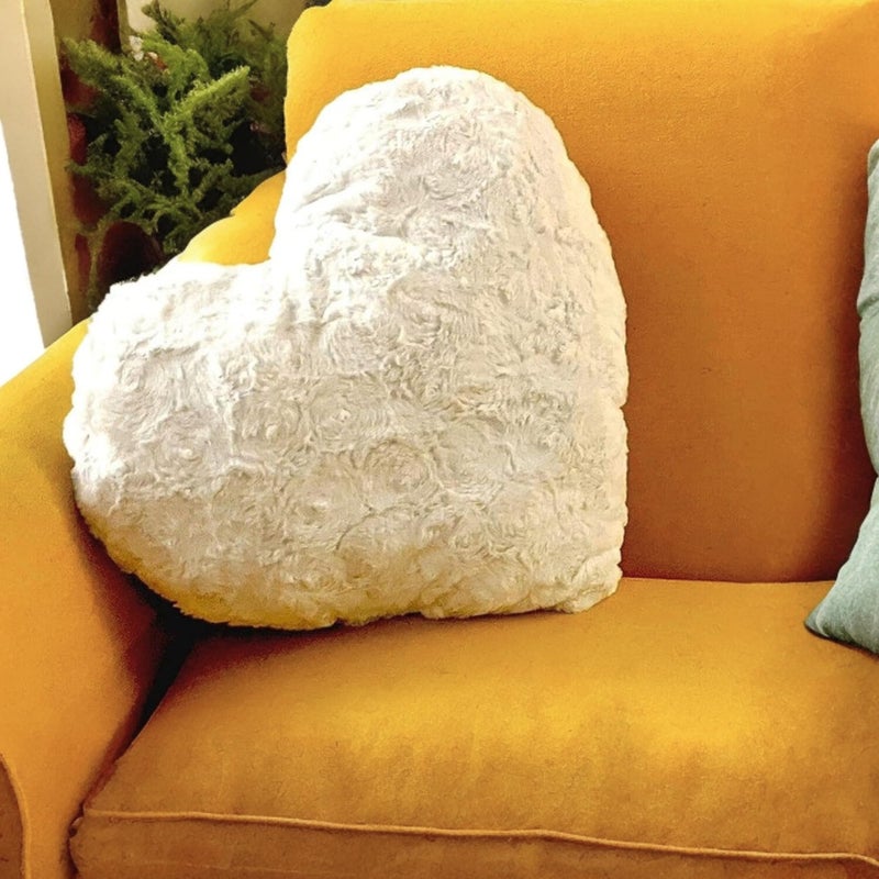 DaDalogy Bedding Luxury Dreamy White Faux Fur Heart Pillow  Lovely Valentine Gift Throw Cushion with Sewn Insert  Fluffy Cute Romantic Soft Sherpa Backside  Upgraded 16 x 14