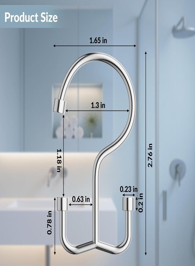 OEH Shower Curtain Hooks, 12 Pcs Shower Curtain Rings, Durable Silver Shower Curtain Hooks Rust Proof, Shower Rings for Curtain, Free Sliding Anti-Drop Double Shower Hooks for Shower Curtain, Chrome - Image 3